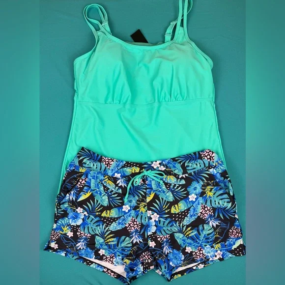 Tempt Me Women’s Tankini Swimsuit Set with Shorts Adjustable Straps NWT Size L - Picture 3 of 10